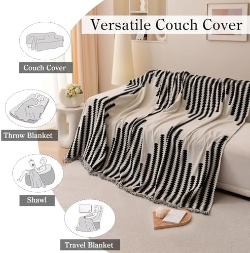 ELEOPTION Sofa Cover Blanket with Tassel 71x118 Black