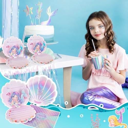 OurWarm 24PCS Mermaid Birthday Invitations with Envelopes 1