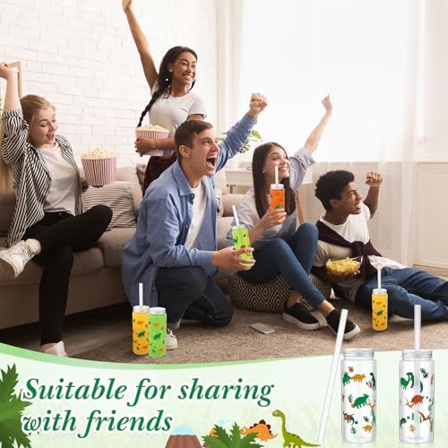 Skylety 12 Pack Dinosaur Themed Cups with Straw and Lid
