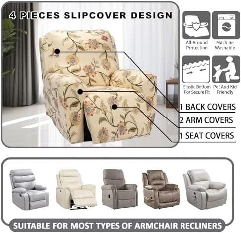 CRFATOP 4-Piece Recliner Slipcover with Pockets