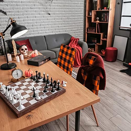 Whaline 4Pcs Fall Chair Slipcovers Orange White Buffalo Check Dining Covers