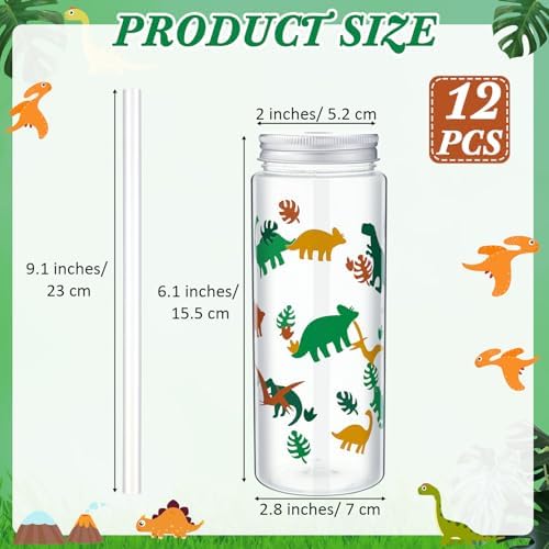 Skylety 12 Pack Dinosaur Themed Cups with Straw and Lid