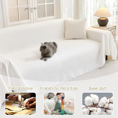 MYSKY HOME 3 Cushion Couch Cover 91x134 White