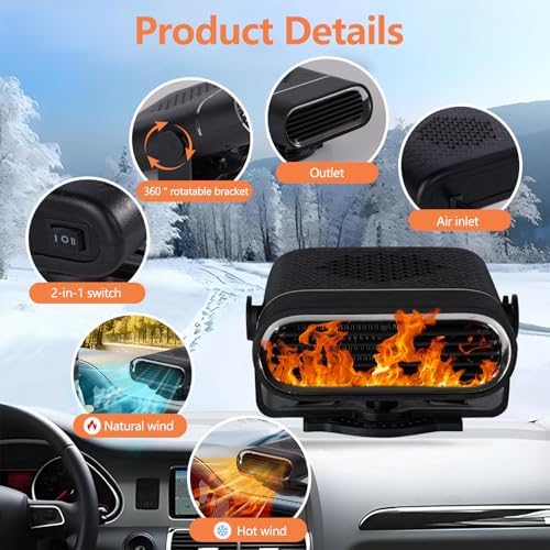 YOUCIDI 2 in 1 Car Heater Fan 12V 150W Portable Defogger