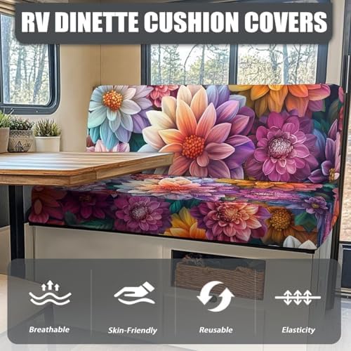 Boho Flower RV Dinette Cushion Covers for Pets and Couches
