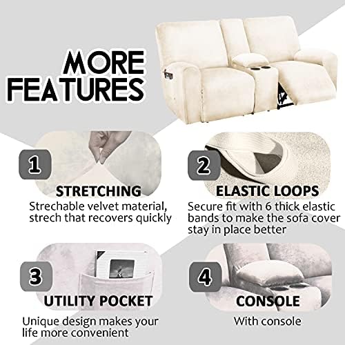 ULTICOR Velvet Reclining Love Seat Cover 8-Piece Set
