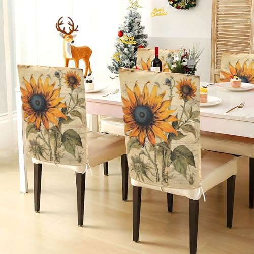 Yellow Sunflower Dining Chair Covers Set of 2