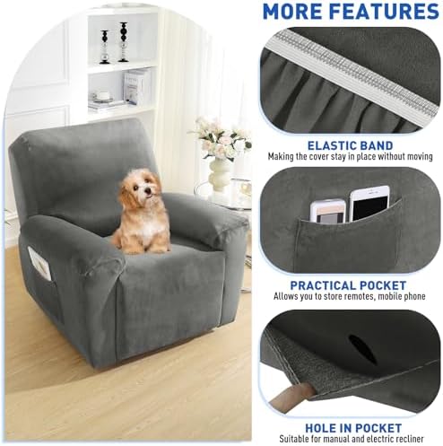 MAXIJIN Velvet 4-Piece Recliner Slipcover Set