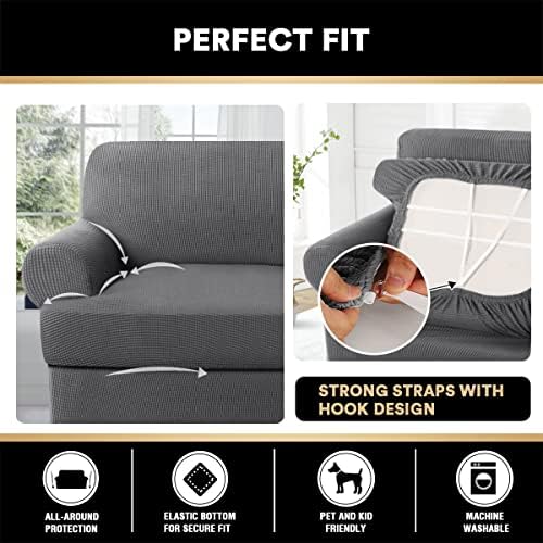PrinceDeco 4 Piece T Cushion Sofa Slipcover Set Grey