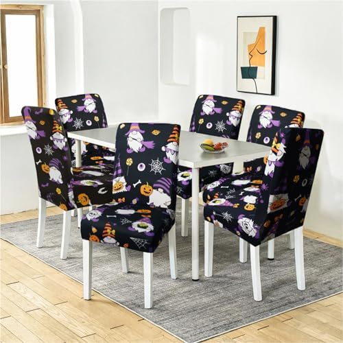Halloween Chair Covers Set of 6 Scary Pumpkin Gnome Dining Chair Protectors