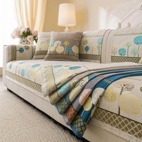 Chenille Boho Jacquard Couch Cover 36x70 White 1 PCS Non Slip Sectional Slipcover