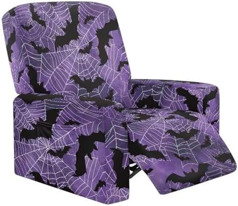 Halloween Bat Spider Web Recliner Sofa Slipcover Stretchable Purple Design