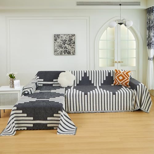 ELEOPTION Sofa Cover Blanket with Tassel 71x118 Black