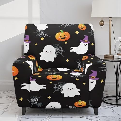 Pumpkin Spider Web Print Recliner Slipcover