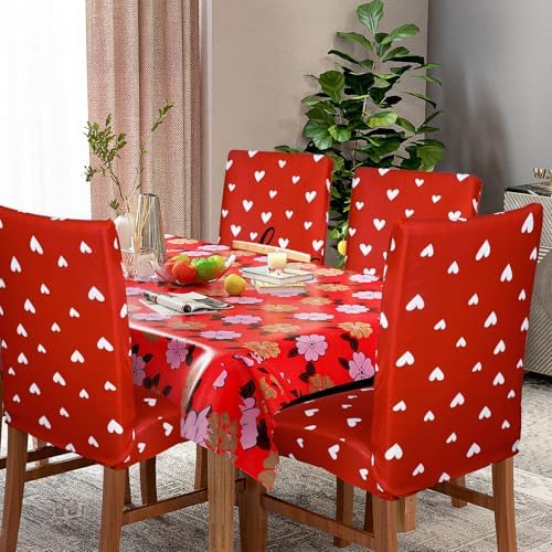4Pcs Valentine Chair Covers Red White Love Heart Design