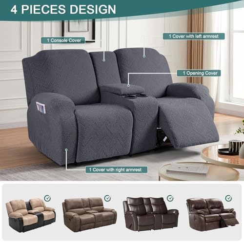 Ruaozz Stretch Recliner Covers with Console 4-Piece Dark Gray