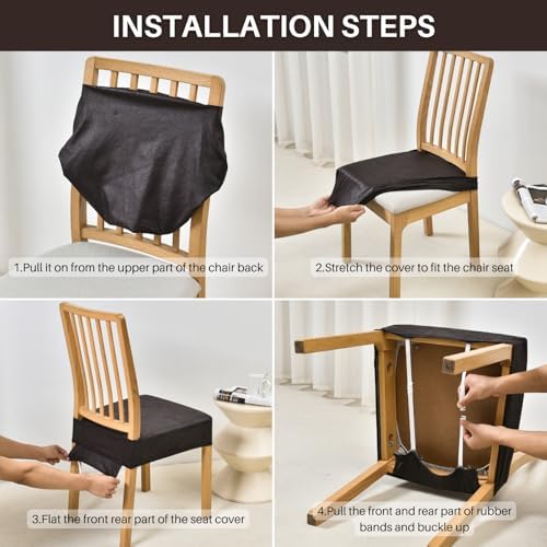 SearchI Stretch Dining Chair Seat Covers Set of 4 Brown Flowers
