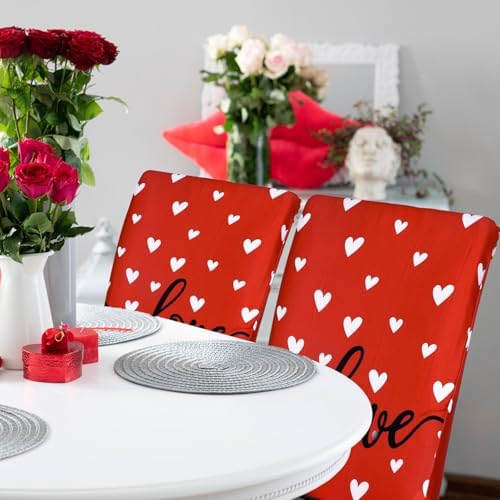 4Pcs Valentine Chair Covers Red White Love Heart Design