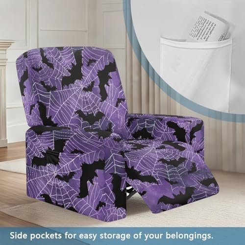 Halloween Bat Spider Web Recliner Sofa Slipcover Stretchable Purple Design