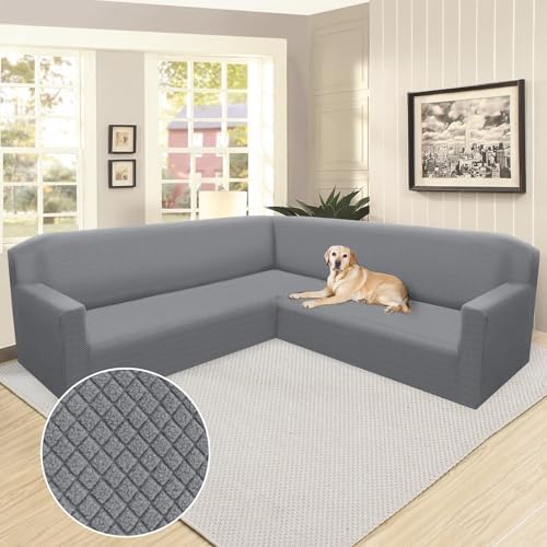 Arfntevss Magic Stretch L Shape Sofa Cover Dove Grey X-Large