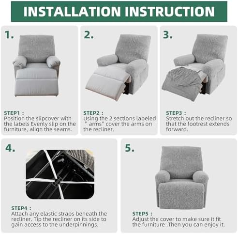 Lapalife Recliner Chair Covers 4-Piece Set Grey