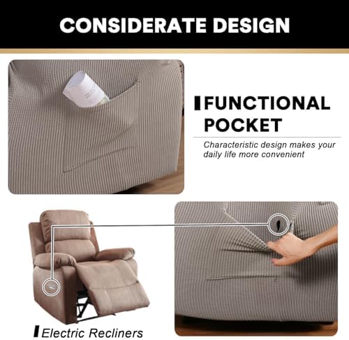 PrinceDeco Recliner Chair Cover with Side Pocket and Elastic Bottom