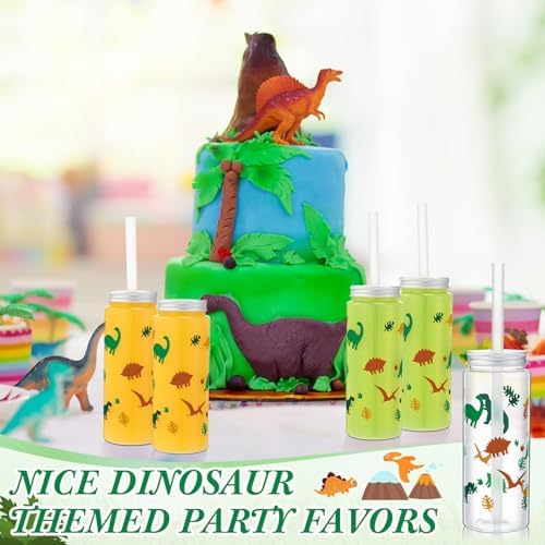 Skylety 12 Pack Dinosaur Themed Cups with Straw and Lid