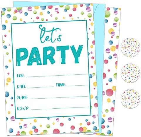 30 Piece Confetti Birthday Invitation Set with Envelopes and Stickers for Kids