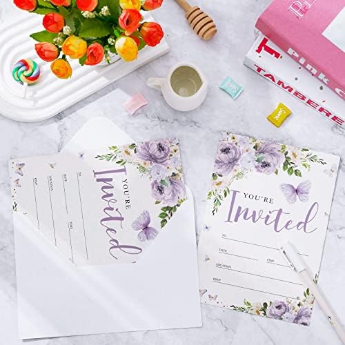 20 Piece Butterfly Purple Floral Invitation Set