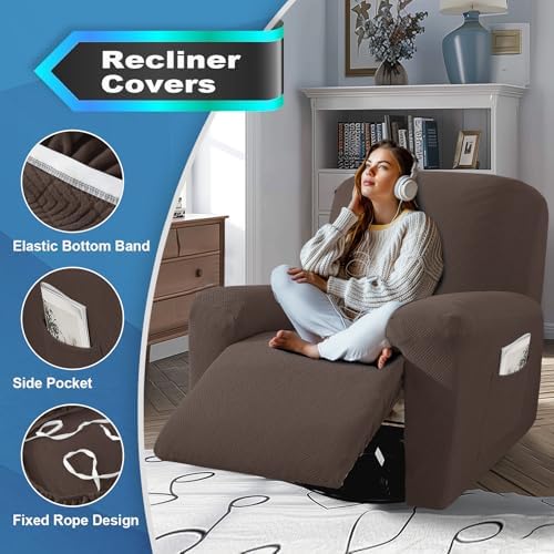 JIVINER 3 Piece Recliner Chair Cover with Pockets 1