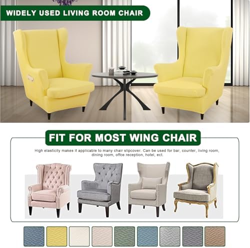 CRFATOP 2 Piece Wingback Chair Slipcovers Stretch Spandex for Living Room Bedroom