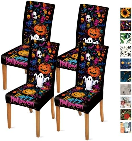 Colorful Halloween Chair Covers Set of 4 1