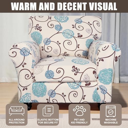 SearchI Stretch Armchair Slipcover Set with Cushion Covers Floral Pattern