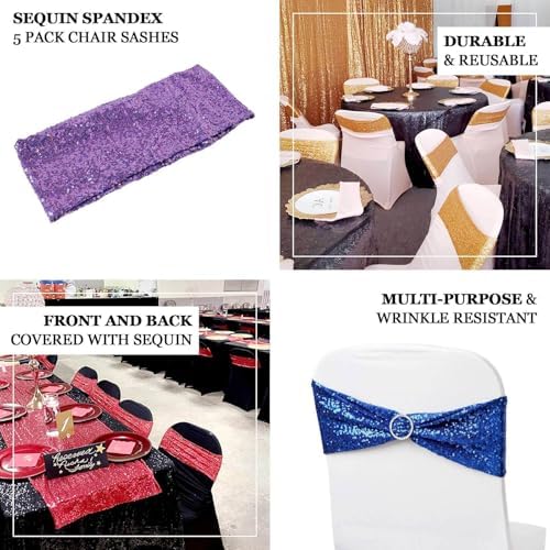 Efavormart 5 Pack Burgundy Sequin Chair Sashes 1