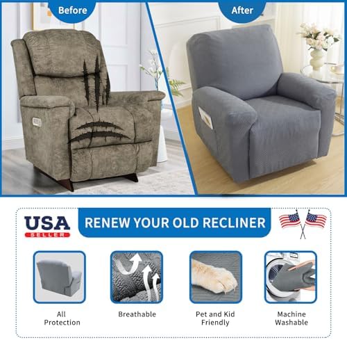 XINEAGE 4-Piece Recliner Cover Stretch Jacquard Slipcover with Pocket