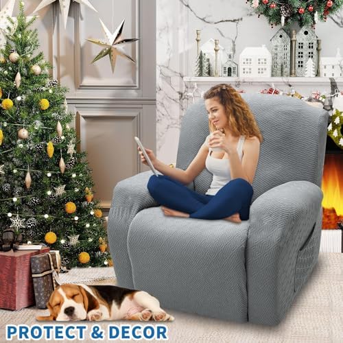 XINEAGE 4-Piece Recliner Cover Stretch Jacquard Slipcover with Pocket