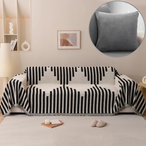 ELEOPTION Sofa Cover Blanket with Tassel 71x118 Black