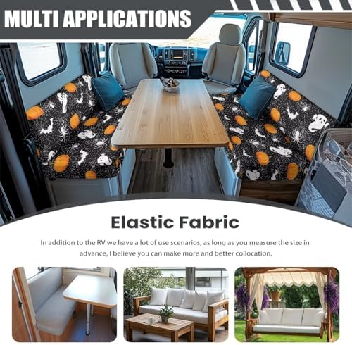 RV Dinette Cushion Covers Pumpkin Ghosts Halloween Stretch Camper Cushions