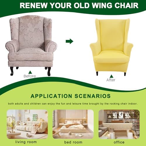 CRFATOP 2 Piece Wingback Chair Slipcovers Stretch Spandex for Living Room Bedroom