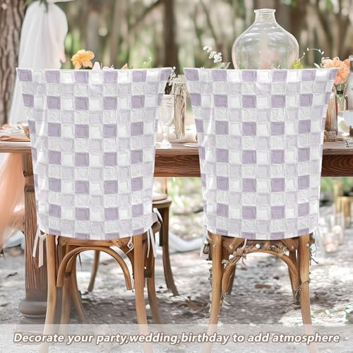 EtherSpher Oil on Canvas Purple White Checkered Seat Covers Set of 6