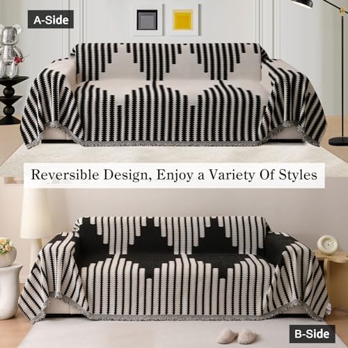 ELEOPTION Sofa Cover Blanket with Tassel 71x118 Black
