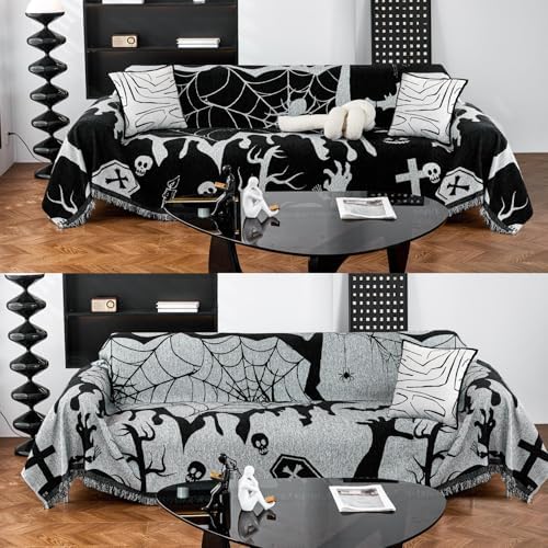 Cmfshape Halloween Sofa Slipcover with Spider Webs and Ghost Pattern 1