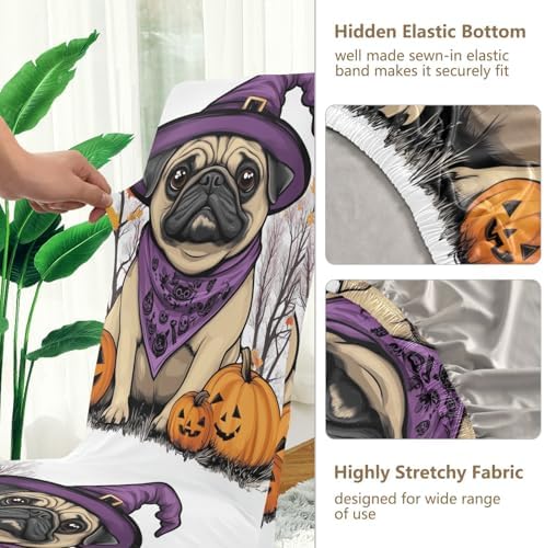 ALAZA Dining Chair Covers Set of 4 Halloween Pug Spandex Slipcovers