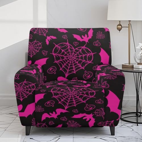 Pink Bat Spider Web Print Recliner Chair Slipcover