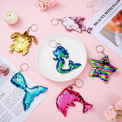 Batiyeer 24 Pcs Reversible Mermaid Sequin Keychains
