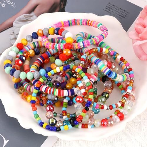 Ornaland 20 Pcs Stackable Boho Glass Bead Bracelets Set