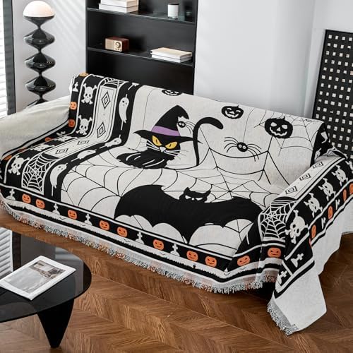 EVENHUG Halloween Sofa Cover with Tassels Reversible 71x118