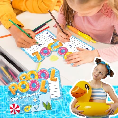 24PCS Summer Pool Party Invitations with Envelopes and Stickers