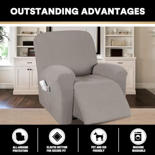 PrinceDeco Recliner Chair Cover with Side Pocket and Elastic Bottom