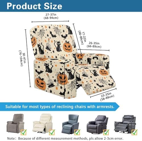 Yuresuaet Cat Pumpkin Halloween Recliner Cover for Elderly and Pets